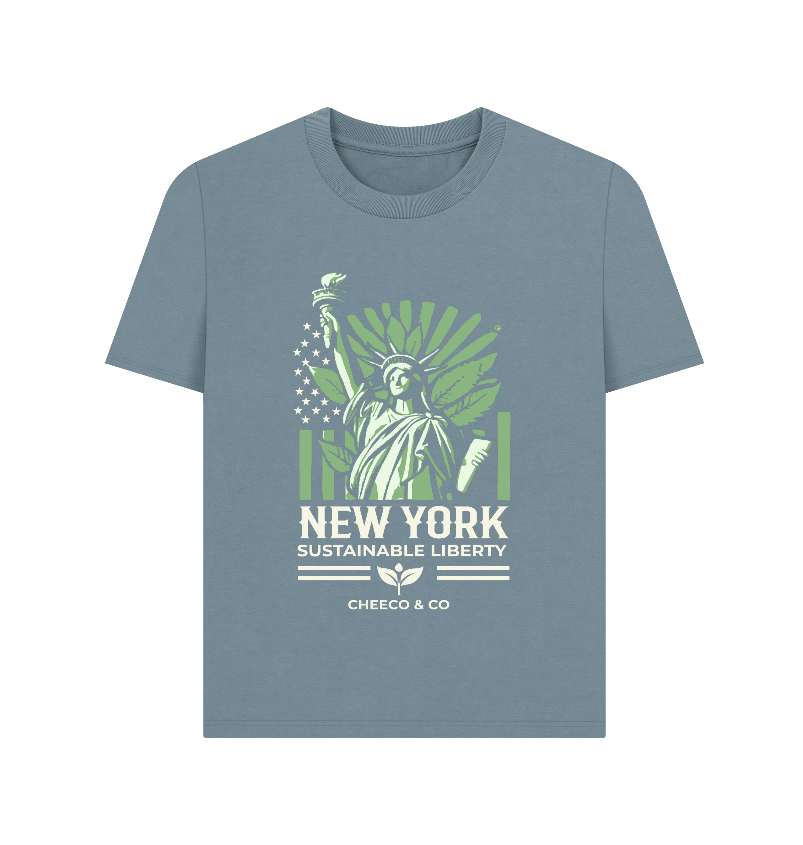Stone Blue Printed T-shirt Front