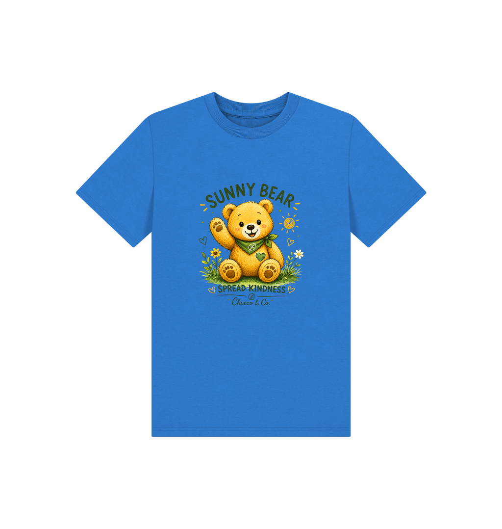 Bright Blue Printed Kids T-Shirt Front