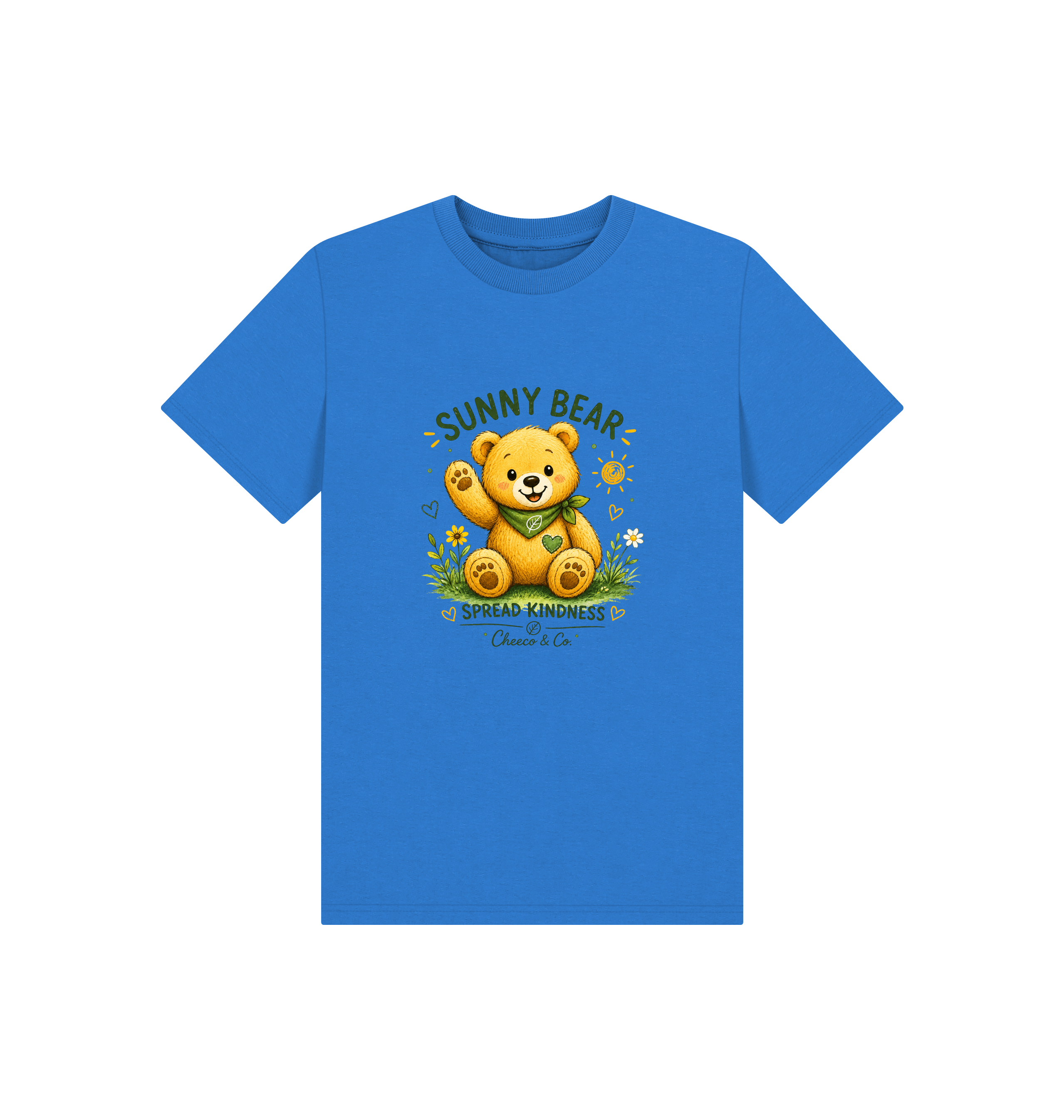 Bright Blue Printed Kids T-Shirt Front