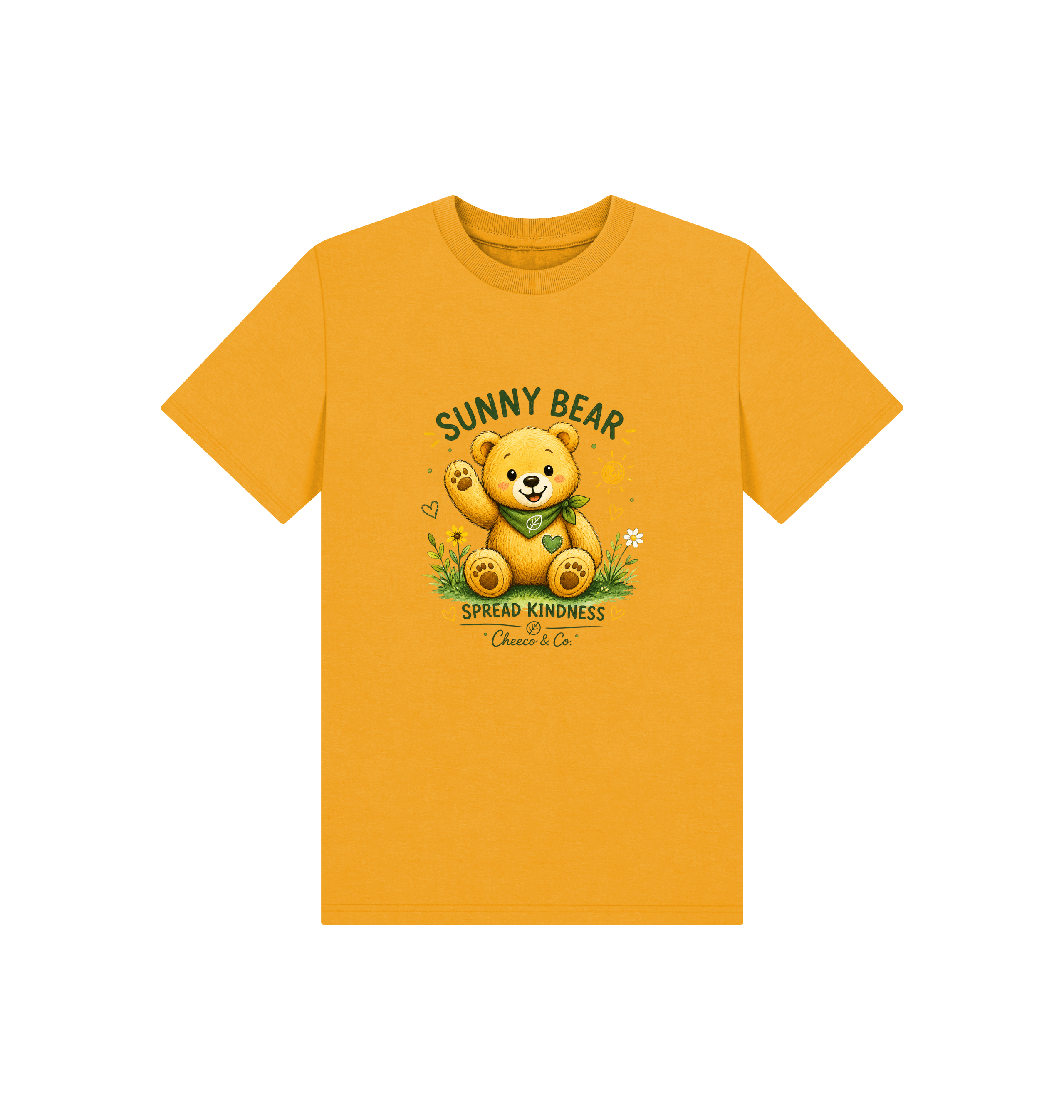 Mustard Printed Kids T-Shirt Front