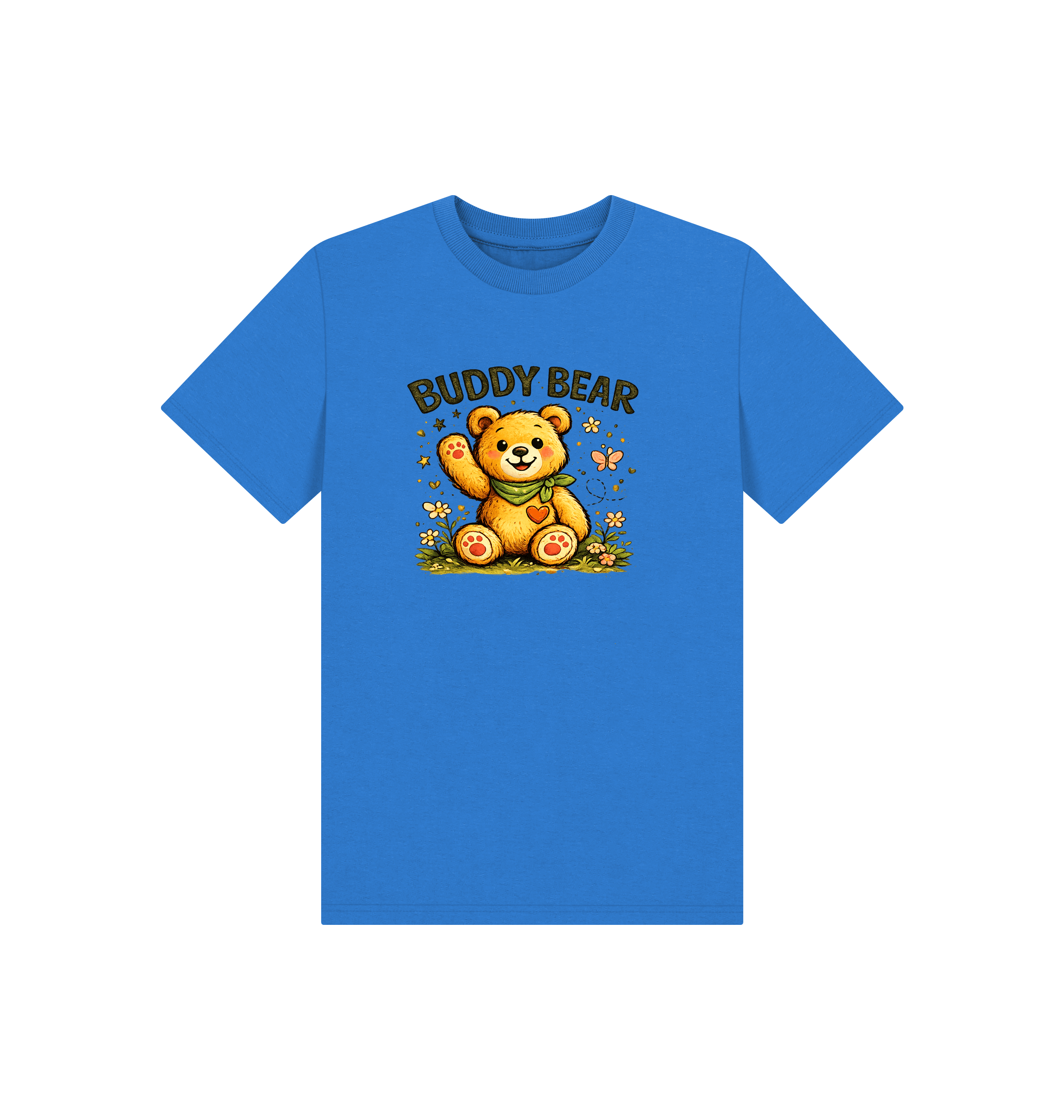 Bright Blue Printed Kids T-Shirt Front