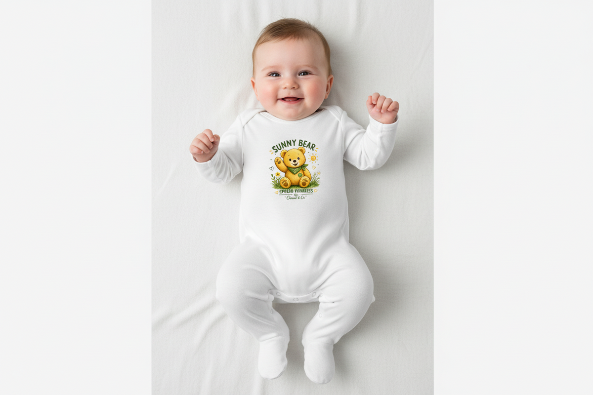 White Printed baby grow Front